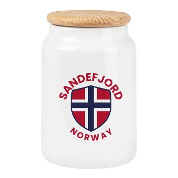 Bouclier de Norvège de Sandefjord - Boîte à biscuits avec couvercle en bois - blanc - Devant