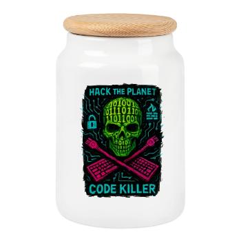 Hack the Planet Code Killer - Cybersécurité - Boîte à biscuits avec couvercle en bois - blanc - Devant