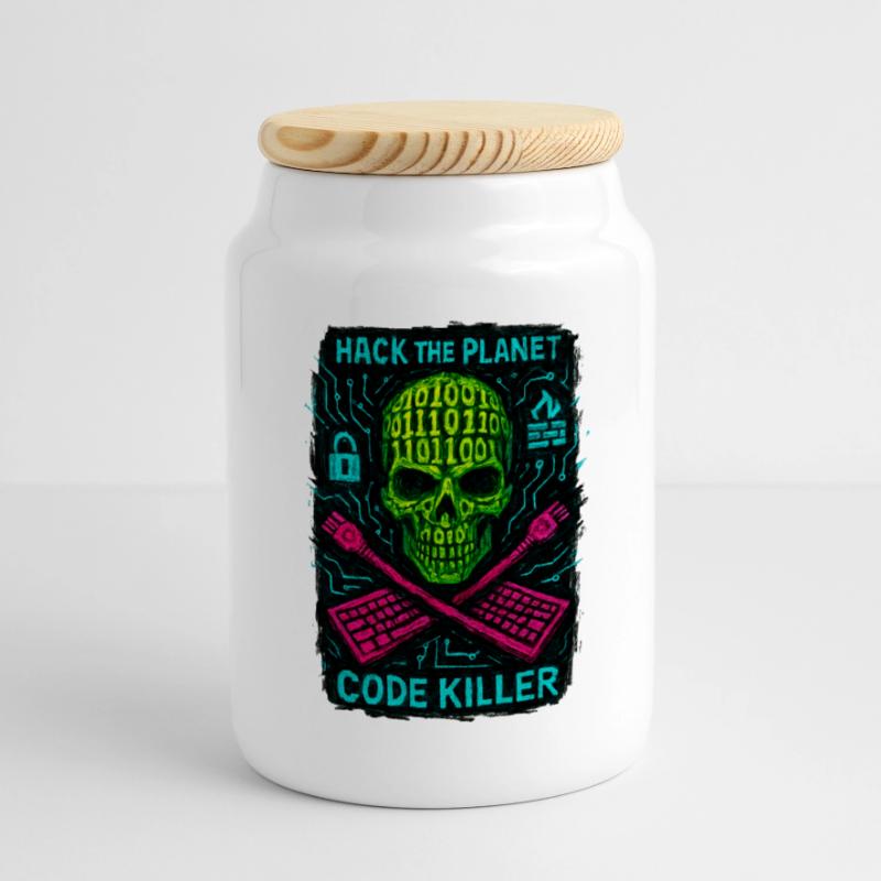 Hack the Planet Code Killer - Cyber Security Cookie Jar with Wooden Lid