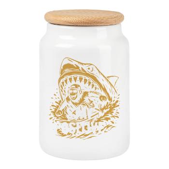 Stay Positive Shark Splash - Cookie Jar with Wooden Lid - white - Front