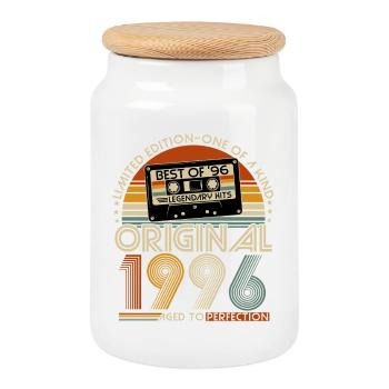 1996 Jahrgang geboren 30. Geburtstag Geschenk - Keksdose mit Holzdeckel - Weiß - Vorne