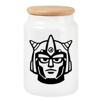 Casque de visage robot Doomforge - Boîte à biscuits avec couvercle en bois - blanc - Devant
