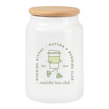 Matcha-Laufclub lustiges Laufliebhaber-Fitnessmädchen-Geschenk - Keksdose mit Holzdeckel - Weiß - Vorne