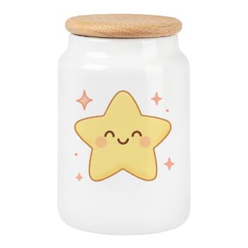 Pastel Star Smile Star Kids Dream - Cookie Jar with Wooden Lid - white - Front