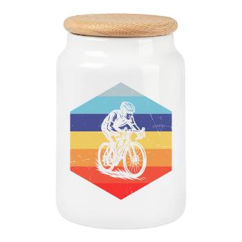 I love road bikes, cool design for racing bikes - Cookie Jar with Wooden Lid - white - Front