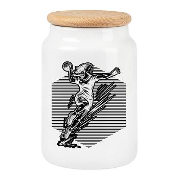 Modern handball artwork for women - Cookie Jar with Wooden Lid - white - Front