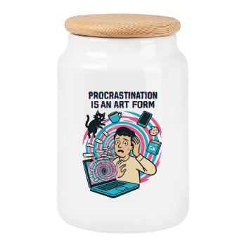 Procrastination: The Art of Remote Work and Rush - Cookie Jar with Wooden Lid - white - Front