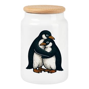 Temps de câlins en couple de manchots - Boîte à biscuits avec couvercle en bois - blanc - Devant