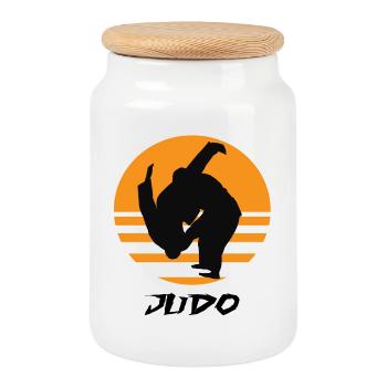 Judo - Boîte à biscuits avec couvercle en bois - blanc - Devant