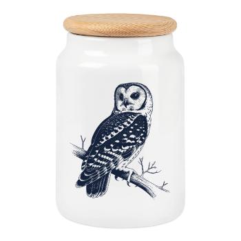 Vintage Owl on Branch | Mystic Forest Motif - Cookie Jar with Wooden Lid - white - Front