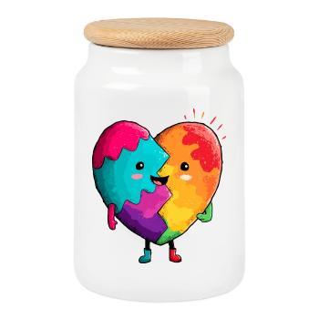 Regenbogenherz Umarmung - Keksdose mit Holzdeckel - Weiß - Vorne