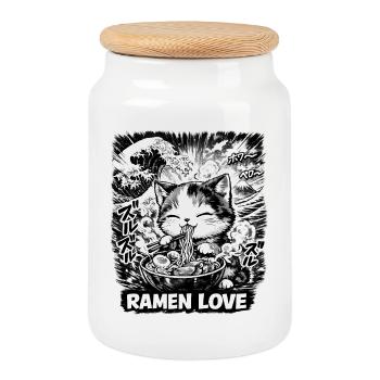 Katzen Ramen Nudel Japaner Anime Manga Kawaii - Keksdose mit Holzdeckel - Weiß - Vorne