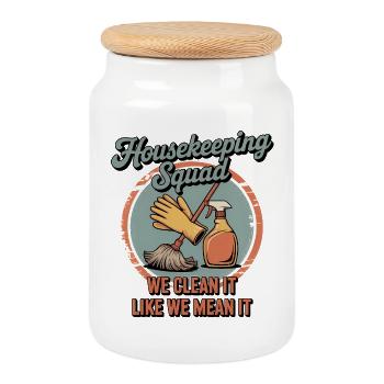 Funny Cleaning Design - Cookie Jar with Wooden Lid - white - Front