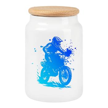 Simply motocross timeless design - Cookie Jar with Wooden Lid - white - Front