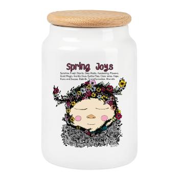Nain de la joie du printemps – Illustration de nature douillette - Boîte à biscuits avec couvercle en bois - blanc - Devant