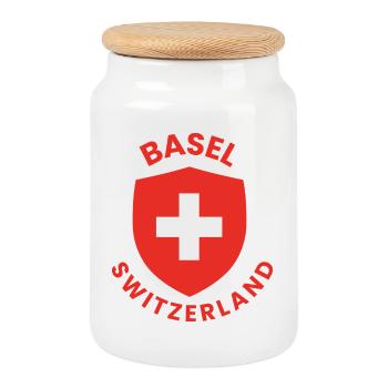 Bouclier de Bâle croix suisse - Boîte à biscuits avec couvercle en bois - blanc - Devant