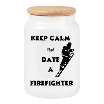 Firefighter humor date - Cookie Jar with Wooden Lid - white - Front