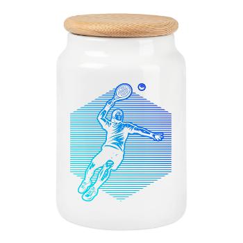 Great padel gift for padel players - Cookie Jar with Wooden Lid - white - Front