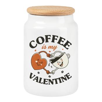 Kaffee ist mein Valentinstag - Keksdose mit Holzdeckel - Weiß - Vorne
