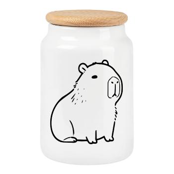 Capybara Wasserschwein schwarz - Keksdose mit Holzdeckel - Weiß - Vorne