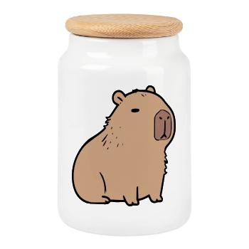 Capybara Wasserschwein  - Keksdose mit Holzdeckel - Weiß - Vorne