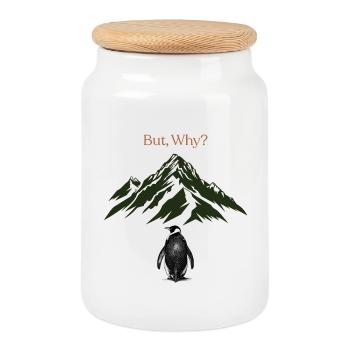 But, Why? Mountain landscape - Cookie Jar with Wooden Lid - white - Front