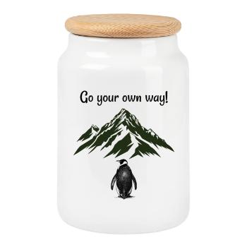 Go your own way! - Cookie Jar with Wooden Lid - white - Front