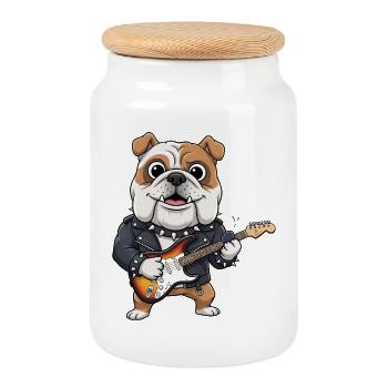 Bulldog Rock Lederjacke - Keksdose mit Holzdeckel - Weiß - Vorne