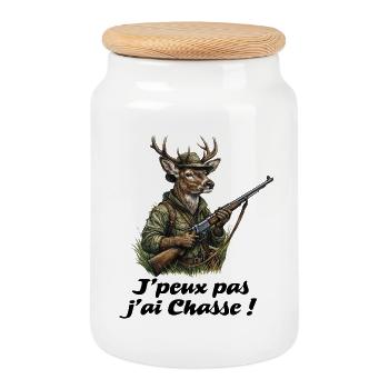 Chasseur chevreuil, Je peux pas j'ai chasse - Cookie Jar with Wooden Lid - white - Front