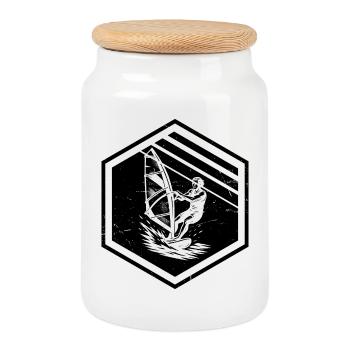 Funny Windsurf Motif - Cookie Jar with Wooden Lid - white - Front