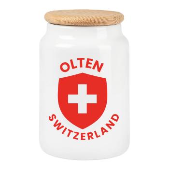 Swiss shield with white cross - Cookie Jar with Wooden Lid - white - Front