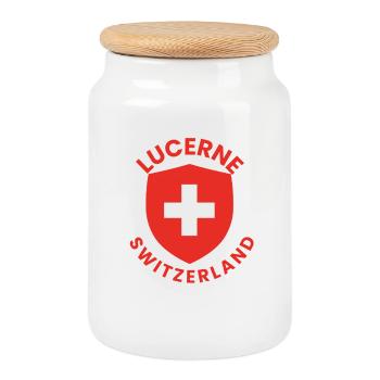 Conception du Bouclier de Lucerne en Suisse - Boîte à biscuits avec couvercle en bois - blanc - Devant