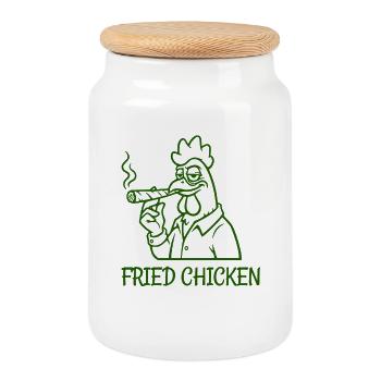 Poulet frit Poulet fumé drôle - Boîte à biscuits avec couvercle en bois - blanc - Devant
