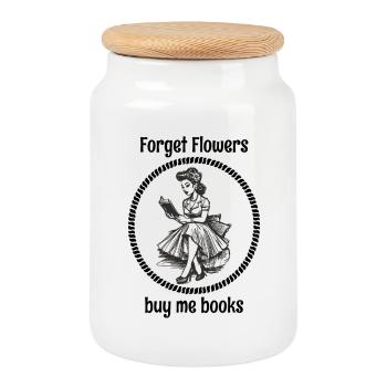 Oublie les fleurs, achète-moi des livres - Boîte à biscuits avec couvercle en bois - blanc - Devant