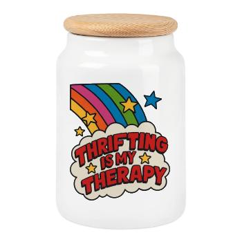 Autocollant arc-en-ciel pour la thérapie d’occasion - Boîte à biscuits avec couvercle en bois - blanc - Devant