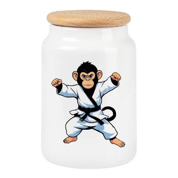 Schimpansen Affe im Karate Gi Kampfsport Motiv - Keksdose mit Holzdeckel - Weiß - Vorne