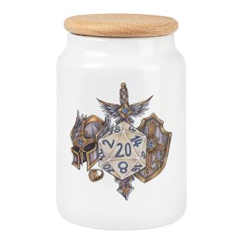 RPG Tabletop D20 Dice Gift Paladin - Cookie Jar with Wooden Lid - white - Front