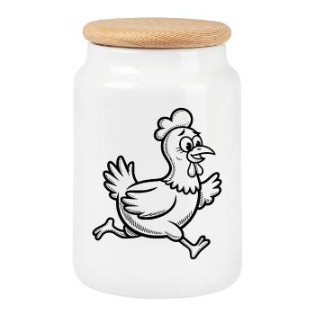 Funny Chicken Hen Rooster Rooster Racing Running - Cookie Jar with Wooden Lid - white - Front