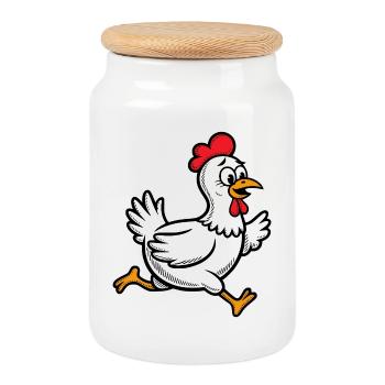 Running Chicken Rooster Rooster Poultry Hen Funny - Cookie Jar with Wooden Lid - white - Front