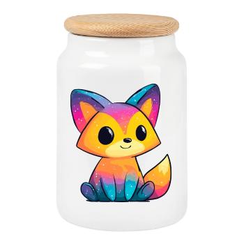 Dessin animé Rainbow Fox - Boîte à biscuits avec couvercle en bois - blanc - Devant