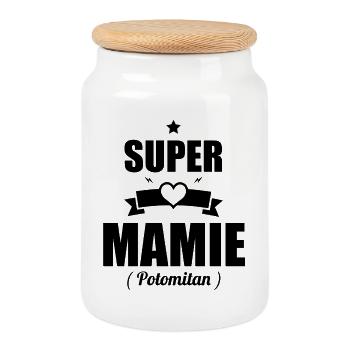 Cadeau Super Mamie -  T-shirt Potomitan - Boîte à biscuits avec couvercle en bois - blanc - Devant