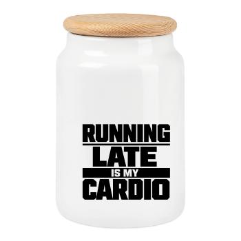 Running Late Is My Cardio - Cookie Jar with Wooden Lid - white - Front
