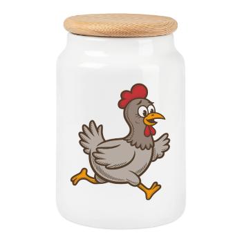 Chicken Running Hen Rooster Running Rooster Running Chickens - Cookie Jar with Wooden Lid - white - Front
