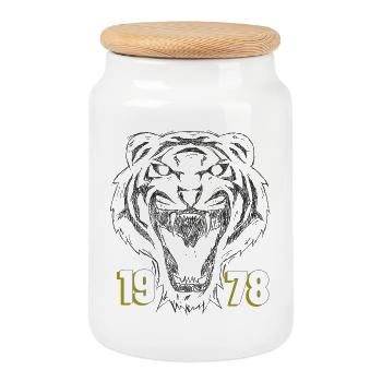 Roaring Tiger 1978 Retro - Keksdose mit Holzdeckel - Weiß - Vorne