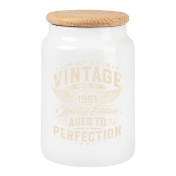 Cadeau rétro vintage d’anniversaire vintage 1951 - Boîte à biscuits avec couvercle en bois - blanc - Devant