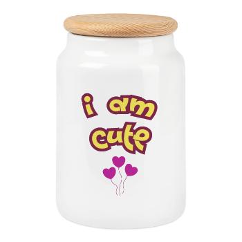 I AM CUTE - Cookie Jar with Wooden Lid - white - Front