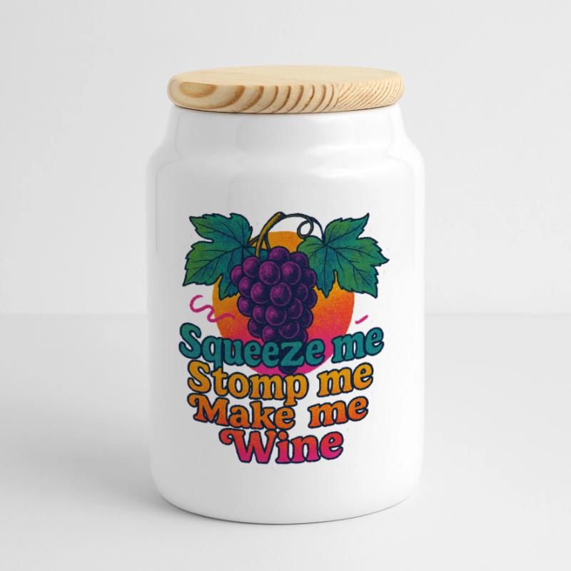 Grapes Squeeze Stomp Make Wine Cookie Jar with Wooden Lid