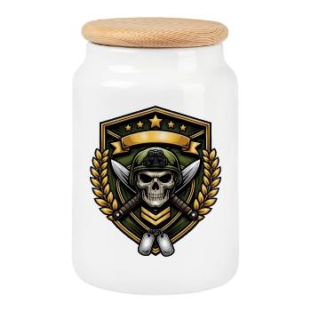 Insigne de Bouclier de Guerrier du Crâne - Boîte à biscuits avec couvercle en bois - blanc - Devant