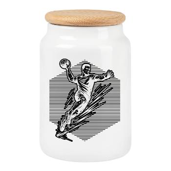 Un motif réservé au handball pour hommes - Boîte à biscuits avec couvercle en bois - blanc - Devant