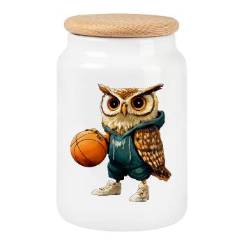 Basketball Eulen - Keksdose mit Holzdeckel - Weiß - Vorne
